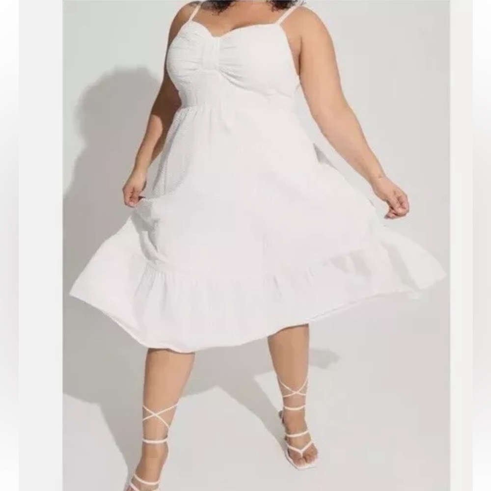 Torrid Midi Poplin Tiered Dress Cloud Dancer White Plus Size 1 14 16 Summer 1X